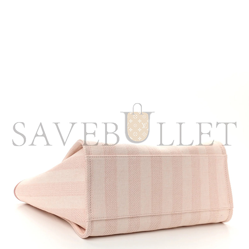 Ch**el MIXED FIBERS CALFSKIN STRIPED MEDIUM DEAUVILLE TOTE LIGHT PINK (39*30*22cm)